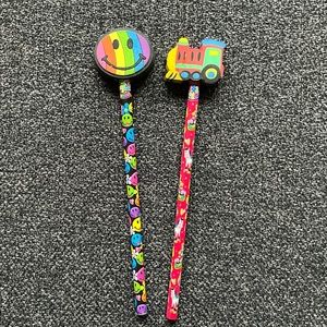 •Vintage Lisa Frank Pencils & Jumbo Eraser Toppers•